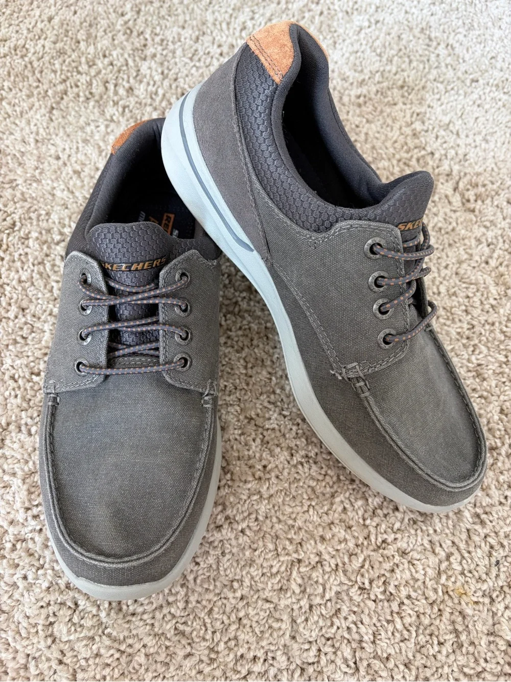 Skechers Men's Gray Canvas Boat Shoes with Brown Accent